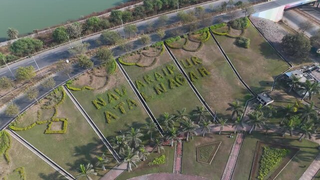 Atal Nagar Nava Raipur Aerial View,Drone View of Atal Nagar Park,Landscaped Garden in Atal Nagar,Urban Green Space in Nava Raipur stock video.


