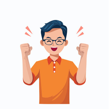 Excited Man with Glasses Celebrating Success