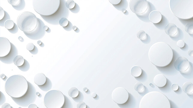 Minimal White 3D Circular Shapes Background with Clean Copy Space for Modern Design,白い立体円形オブジェクトのミニマル背景 中央に広いコピースペースのクリーンデザイン