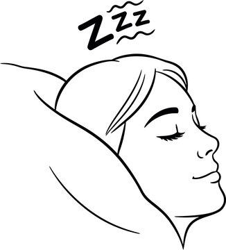 Woman peacefully sleeping on a pillow with zzzs above her head