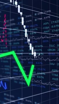 Vertical video: On load chart showing candles dip then rise as green line crossing to show trend