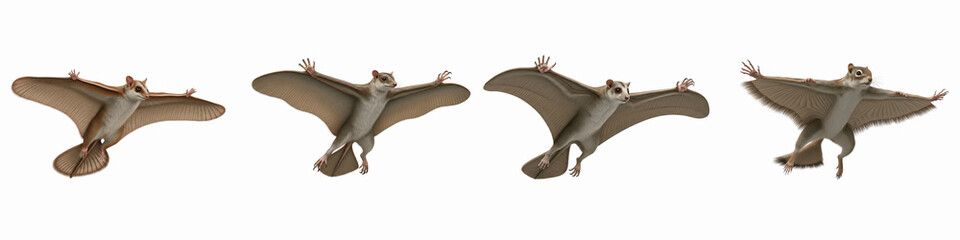 Obraz premium Collection of sugar gliders gliding in the air isolated on black background