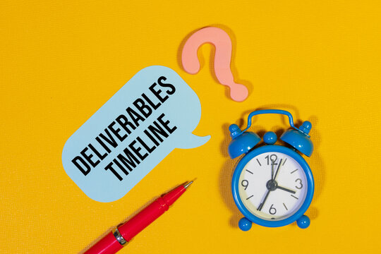 Deliverables timeline concept with alarm clock and question