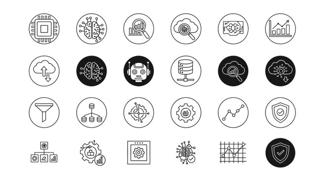 Collection of Technology and Data Icons for Digital Innovation.