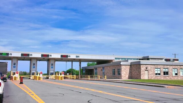 Johnstown, Ontario, Canada &ndash; April 23, 2026: Canada Border Services Agency customs facility at Ogdensburg-Prescott International Bridge processing cross-border traffic