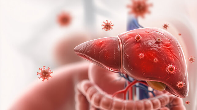 Unveiling the Liver's Battle: A stark visual representation of a liver under siege, showcasing the relentless attack of infectious agents. This image tells the story of internal struggles.