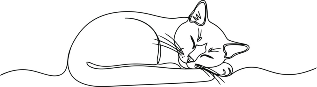 Minimalist line drawing of a sleeping fox curled up contentedly