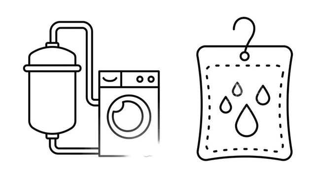 Laundry and Garment Care Line Art Icons Set Animated on White Background