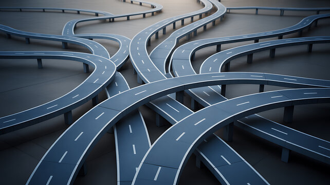 Intersecting curved roadways emphasizing natural beauty and tranquility