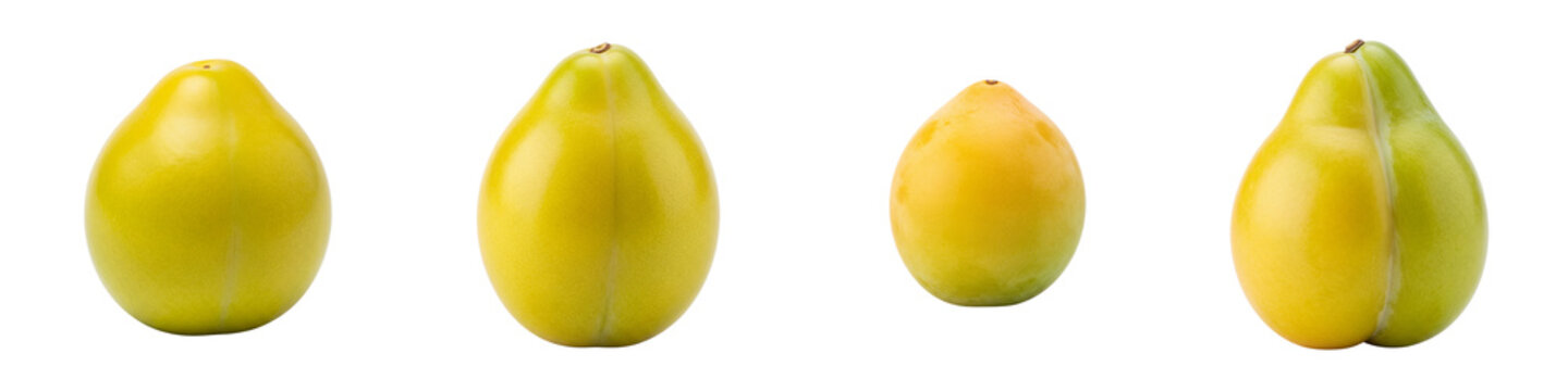 Set of four fresh yellow cherry plums isolated on a black background