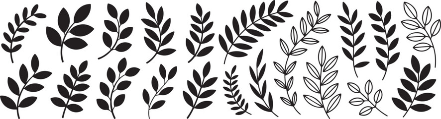 Set of hand drawn leaf branches and foliage elements © Joynob