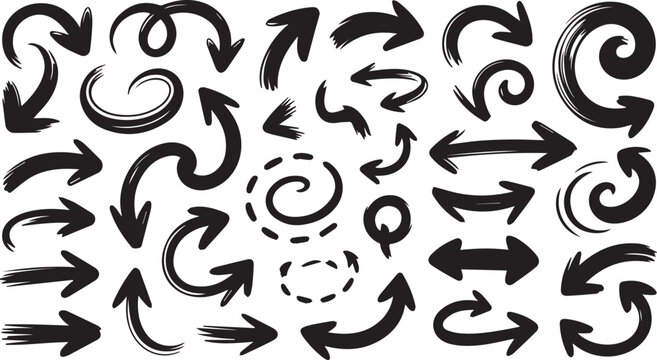 Hand drawn brush stroke arrows set