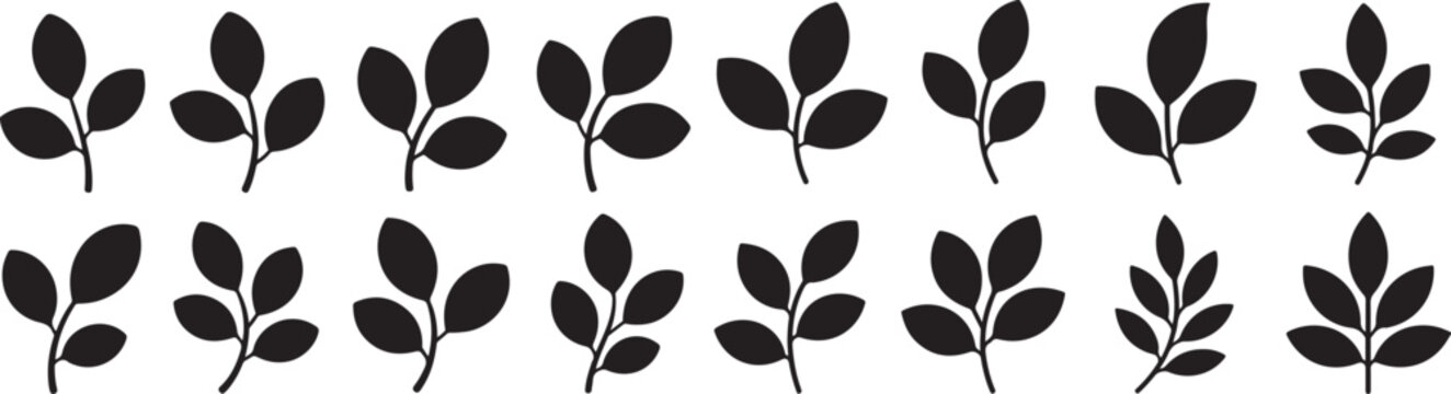 Collection of simple leaf sprig icons