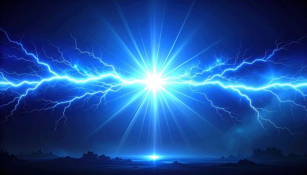 Cielo de rel&aacute;mpagos azules el&eacute;ctricos con r&aacute;faga radiante