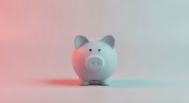 A sleek, modern piggy bank bathed in a soft, vibrant pink and blue gradient, symbolizing