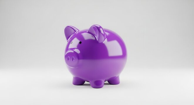 Sleek purple piggy bank symbolizing modern financial aspirations and prudent money management