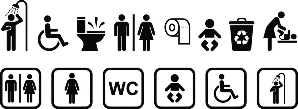 Restroom sign symbols for public toilets and facilities