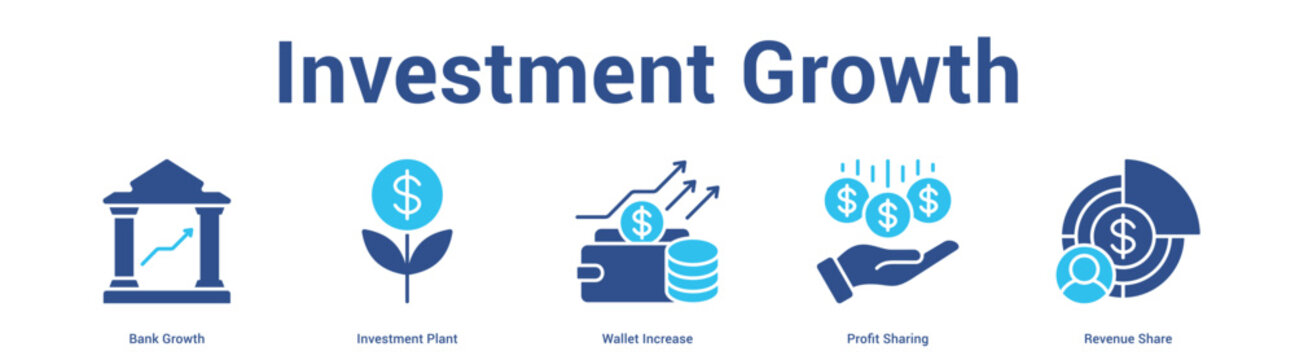 Investment Growth web banner icon set vector illustration concept for business with icon of Bank Growth, Investment Plant, Wallet Increase, Profit Shari.