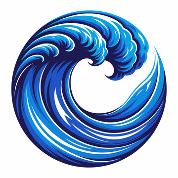 Circular design of a powerful blue ocean wave.