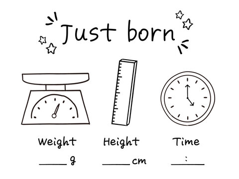 手書き風のベビーマンスリーカード用テンプレート素材（モノクロ）
(English: Hand-drawn baby monthly card template, monochrome line art)