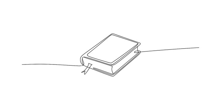 Single line drawing of a closed book with a bookmark Vector, illustration