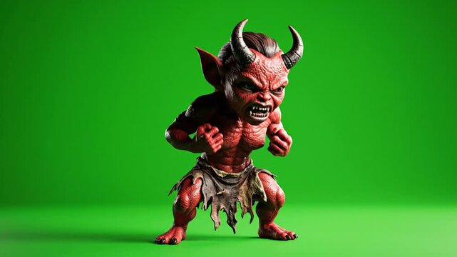 Red devil creature on green background.