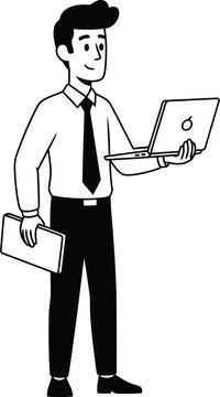 Businessman holding laptop and file folder