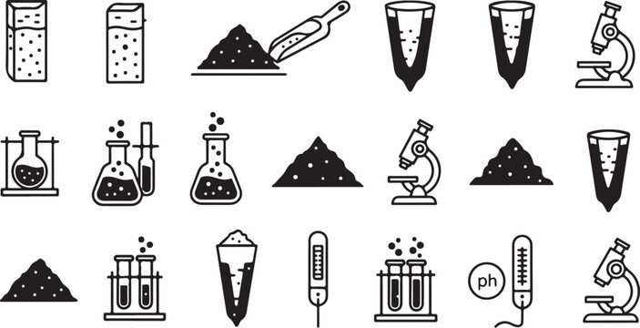 Science Laboratory Equipment and Chemical Icons Set
