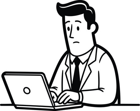 Man working on laptop with concerned expression