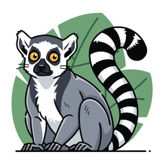 A lemur with yellow eyes and a striped tail © Barkun