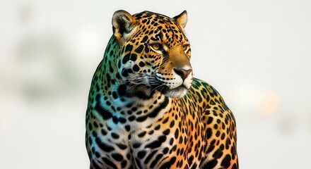 Obraz premium Majestic Jaguar Portrait, Close-up of a Powerful Big Cat with Distinctive Spotted Coat in Natural Light