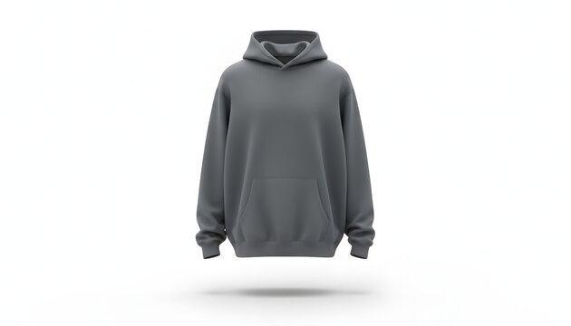 Comfortable grey hooded sweatshirt floating against a clean white background, perfect for casual wear.