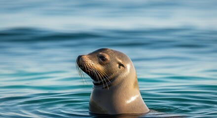 Obraz premium Curious Seal Peeking Out of Blue Water, Wildlife Portrait
