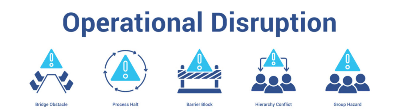 Operational Disruption web banner icon set vector illustration concept for business with icon of Bridge Obstacle, Process Halt, Barrier Block, Hierarchy Confli.