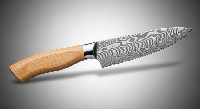 Sharp Damascus Chef Knife with Wooden Handle, Kitchen Utensil, Professional Cooking Tool