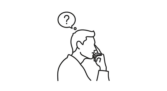 Man thinking with question mark above head.