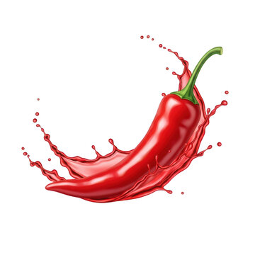 Vibrant red chili pepper with water splash effect isolated on transparent background