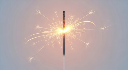 Obraz premium Sparkler Explosion: Bright Golden Sparks Flying Outwards on a Soft Gradient Background