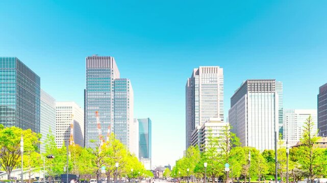 春の東京・皇居前から望む東京駅 タイムラプス