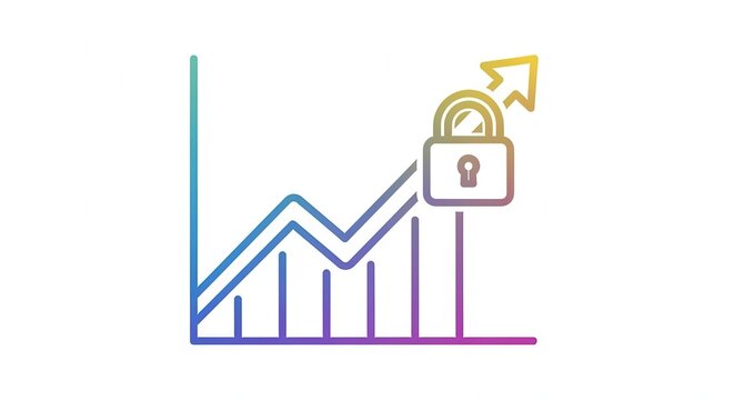 Secure Financial Growth: Lock Icon on Upward Trend Graph