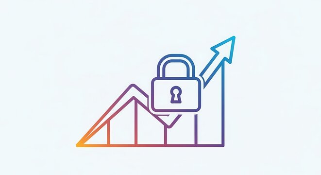 Secure Growth Chart with Padlock Icon, Financial Security and Investment Protection Concept