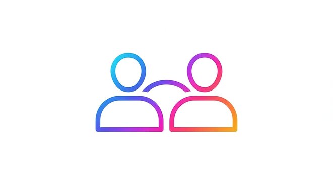 Two people connected by a colorful line, representing teamwork and communication