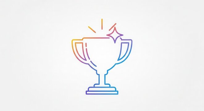 Trophy icon with star and sparkle, representing achievement, success, and winning, colorful gradient outline