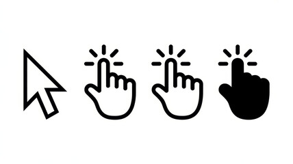 Fototapeta premium premium Mouse cursor arrow and hand click icons set isolated on white background background