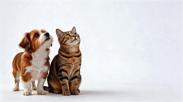 Dog and Cat Sitting Side by Side