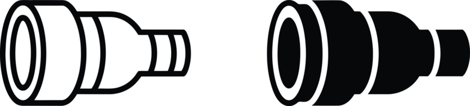 Pair of black and white icons representing camera lens hardware components for professional optical equipment setup