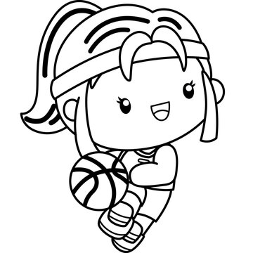 a vector of basketball theme kids in black and white coloring