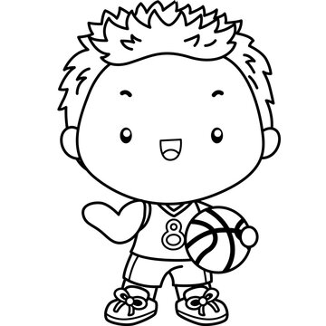 a vector of basketball theme kids in black and white coloring