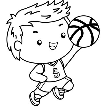 a vector of basketball theme kids in black and white coloring