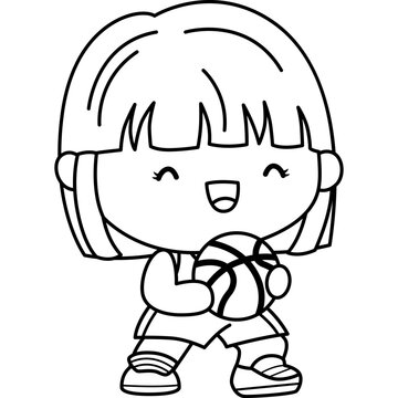 a vector of basketball theme kids in black and white coloring